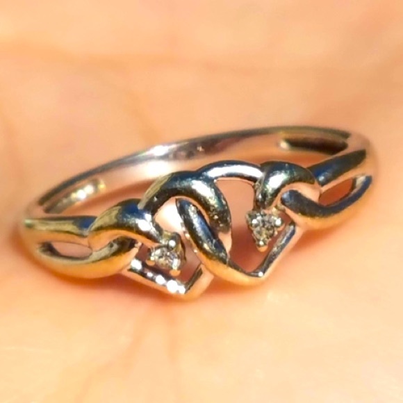 Jewelry - 10k Solid White Gold Diamond Double Heart Ring